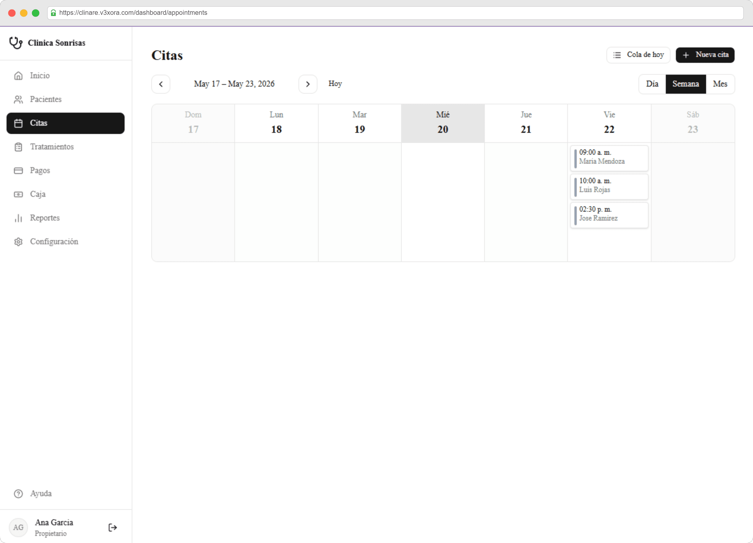 Calendario de citas en Clinare